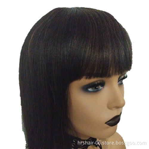 Cheap cost effective machine made 12" natural black/brown woman wig with  100% human cuticle aliened hair